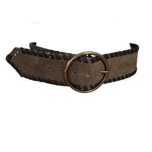 NINE WEST Leather Suede Belt W/ Woven Whipstich Black Detail. Brown. Size M